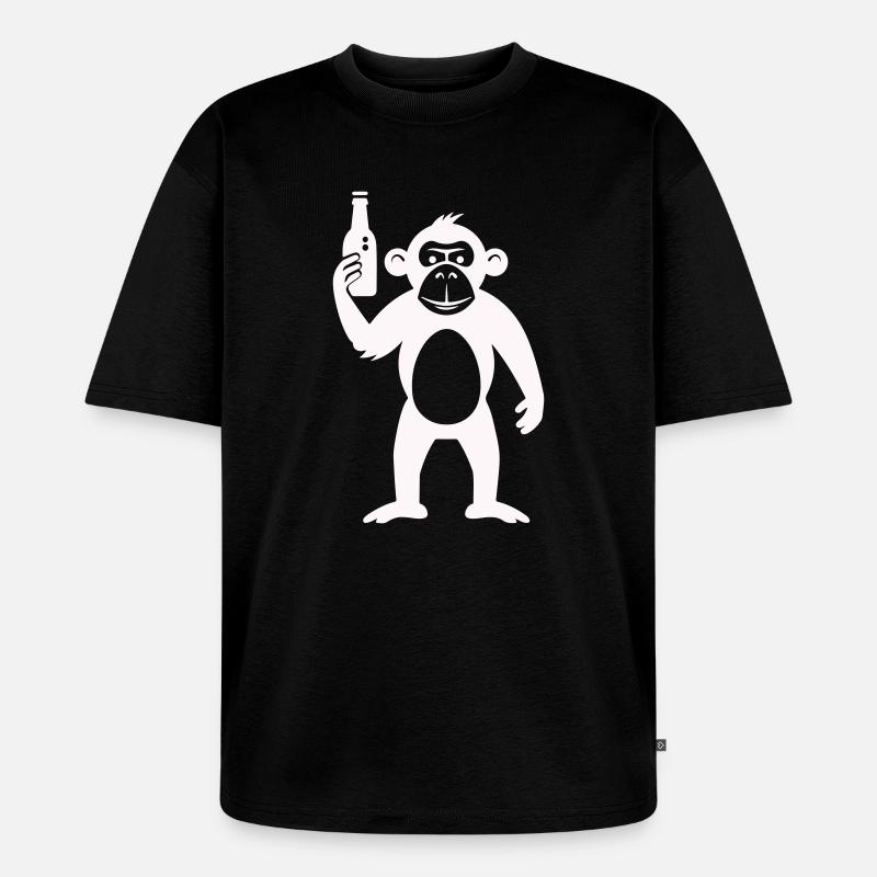 Humorvolle Affe mit Flasche - Unisex Premium Oversized Bio T-Shirt - Schwarz