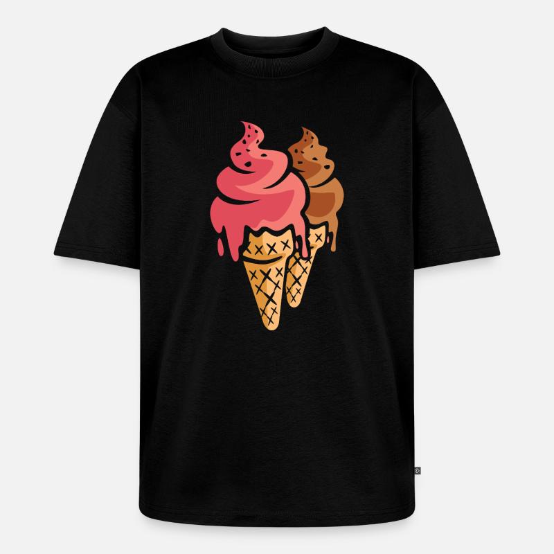 Zwei Eiscremes Cartoon Design - Unisex Premium Oversized Bio T-Shirt - Schwarz