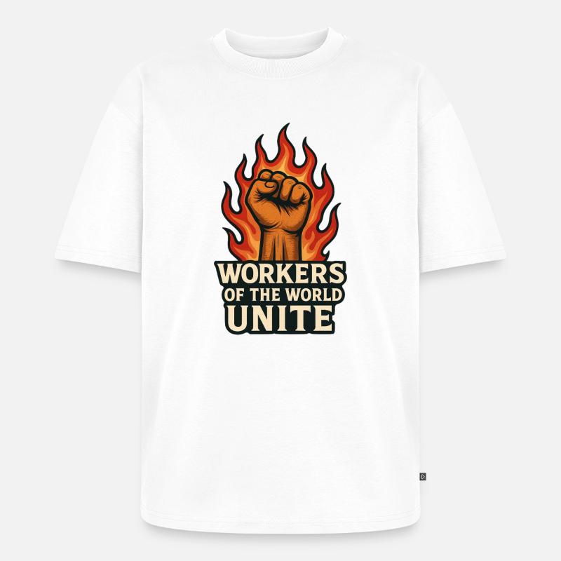 Fäuste und Flammen – Arbeiterwelt Unite - Unisex Premium Oversized Bio T-Shirt - Weiß