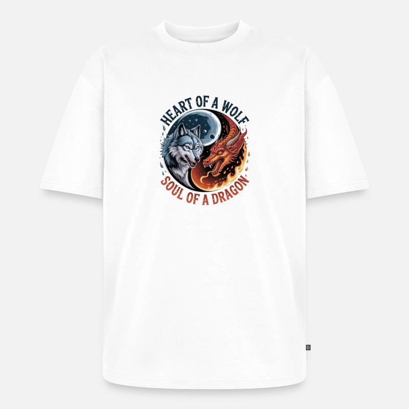 Herz des Wolfes, Seele des Drachen - Unisex Premium Oversized Bio T-Shirt - Weiß
