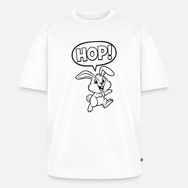HOP! Bunny Jumping Outline Comic - Unisex Premium Oversized Organic T-Shirt - white