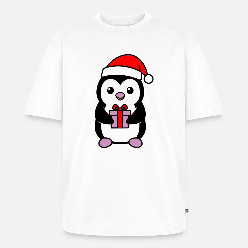 Süßer Weihnachts-Pinguin mit Geschenk - Unisex Premium Oversized Bio T-Shirt - Weiß