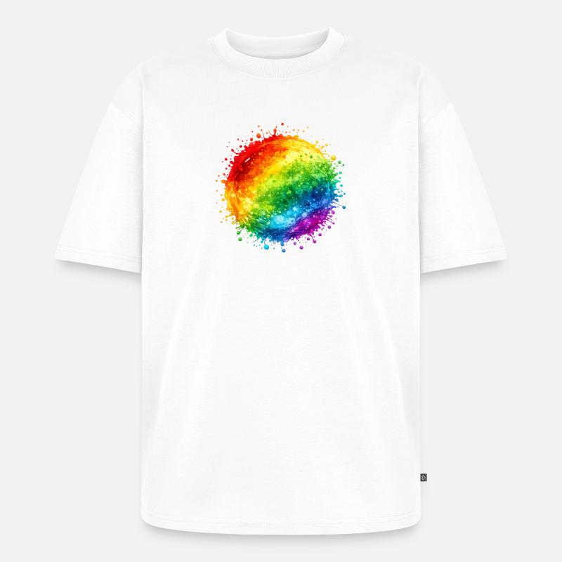 Regenbogenfarbene Farbspritzer Explosion - Unisex Premium Oversized Bio T-Shirt - Weiß