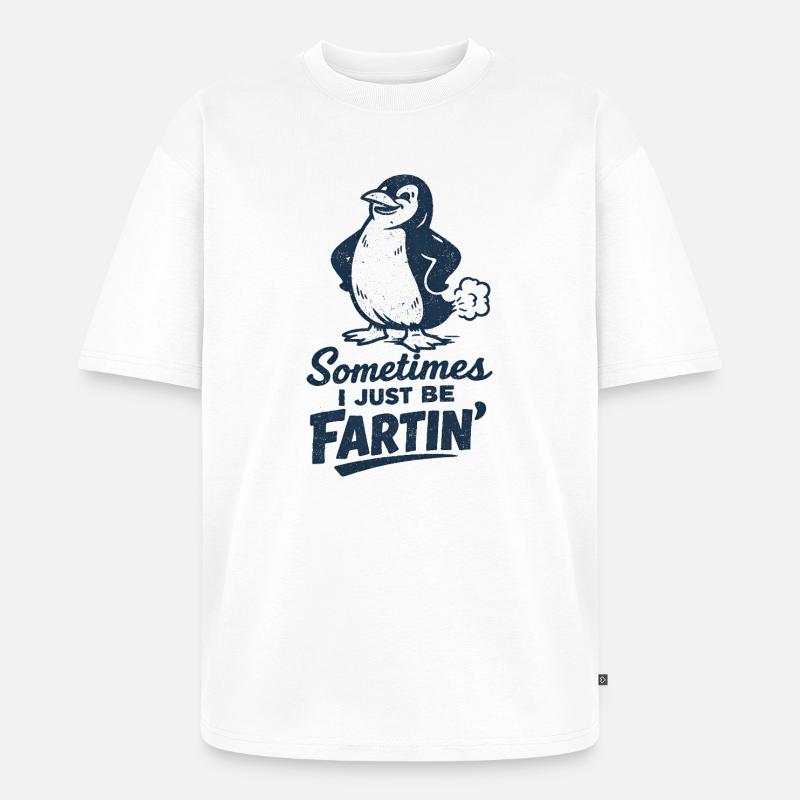 Nogle gange prutter jeg bare – pruttende pingvin - Unisex Premium oversized økologisk T-shirt - hvid