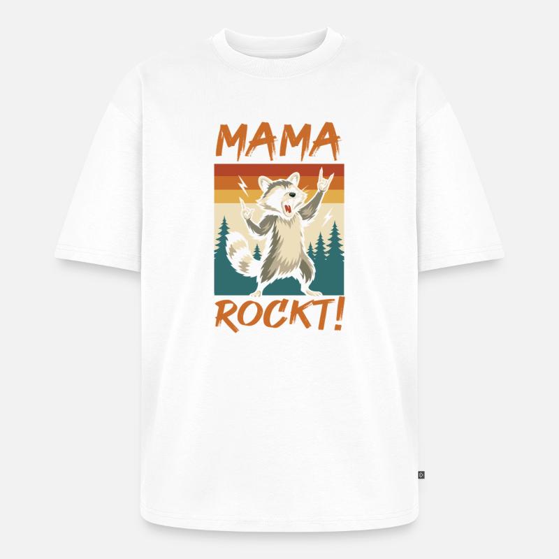 WaschbĂ€r Mutter Coole Rocker Mama - Unisex Premium Oversized Bio T-Shirt - WeiĂ