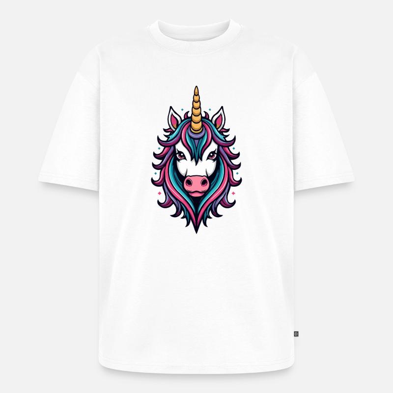 Wilde Einhorn Neon-Pracht - Unisex Premium Oversized Bio T-Shirt - Weiß