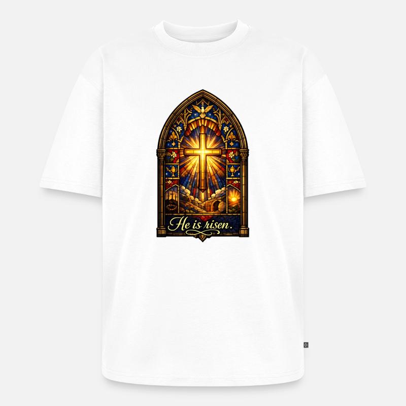 He is Risen Ostern Jesus - Unisex Premium Oversized Bio T-Shirt - Weiß