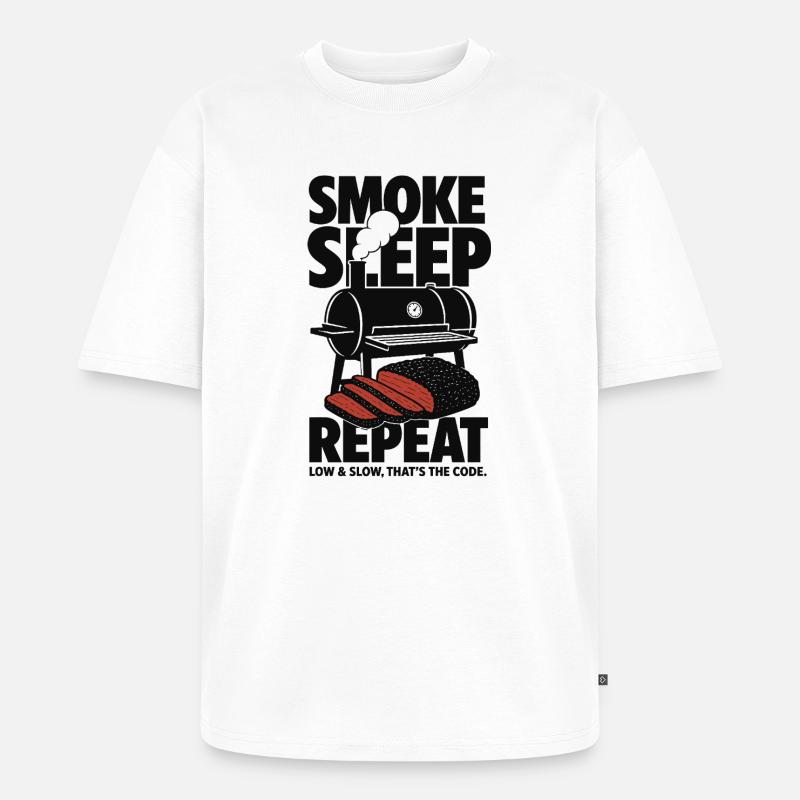 Smoke Sleep Repeat BBQ Design - T-shirt Premium bio oversize Unisexe - blanc