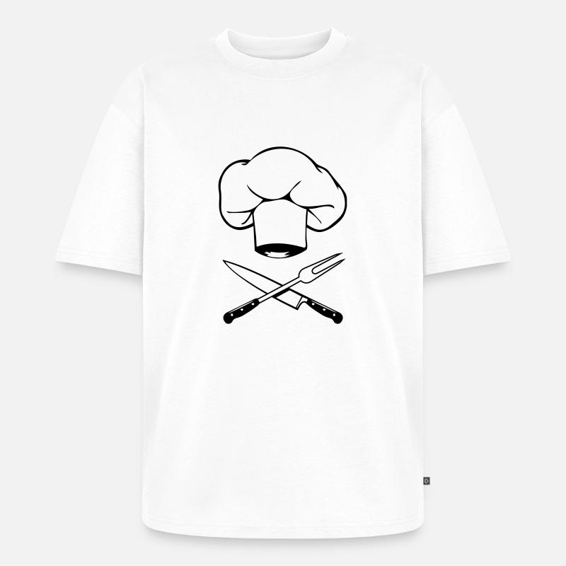 kochen kochmütze messer gabel design - Unisex Premium Oversized Bio T-Shirt - Weiß