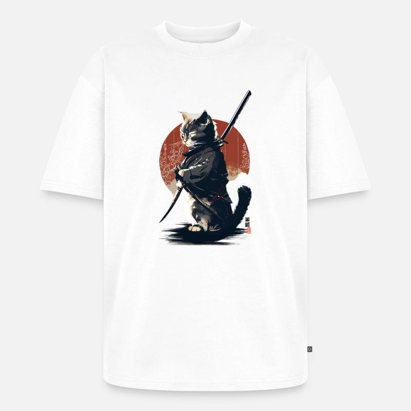 Kawaii Neko Samurai : Katzen-Samurai - Unisex Premium Oversized Bio T-Shirt - Weiß
