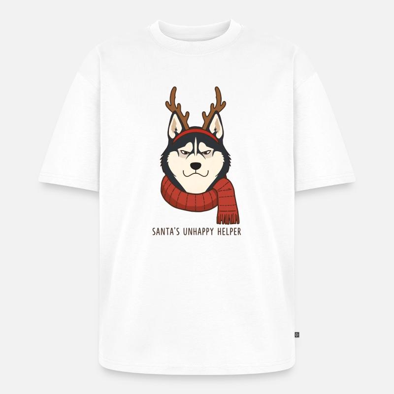 Grumpy Husky – Santa’s Unhappy Helper - Unisex Premium Oversized Bio T-Shirt - Weiß