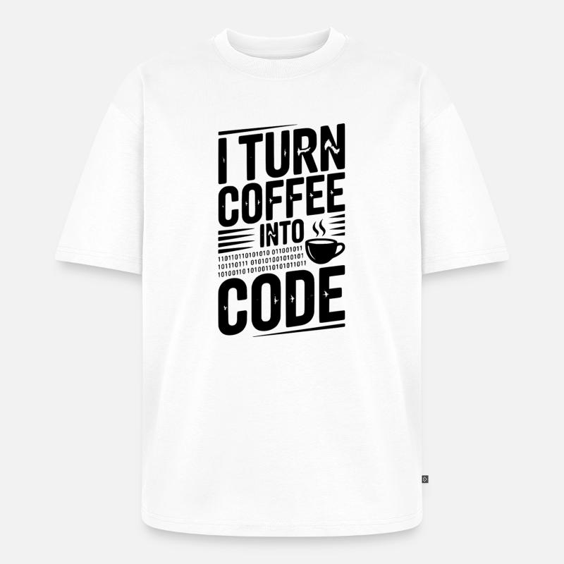 Ich verwandle Kaffee in Code - Unisex Premium Oversized Bio T-Shirt - Weiß