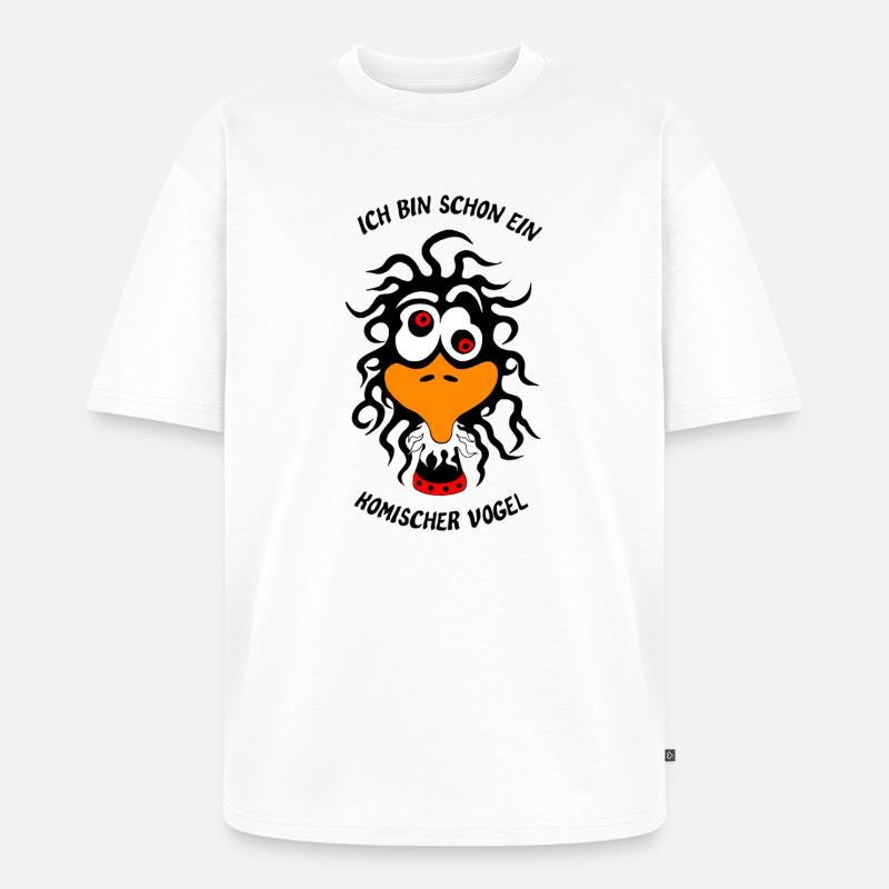 Ich bin schon ein komischer Vogel - Unisex Premium Oversized Bio T-Shirt - Weiß
