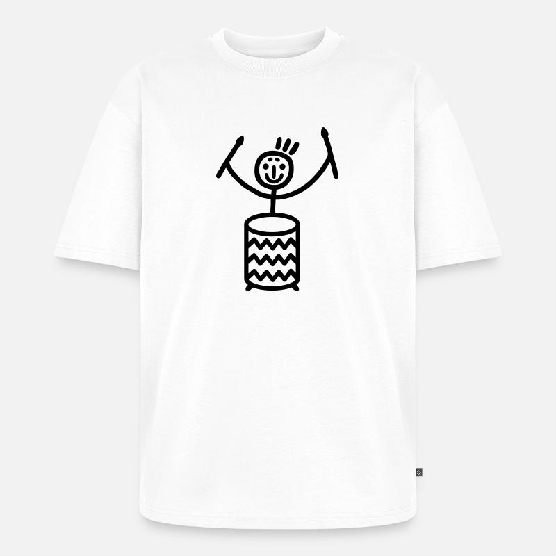 Strichmännchen mit Sambatrommel - Unisex Premium Oversized Bio T-Shirt - Weiß