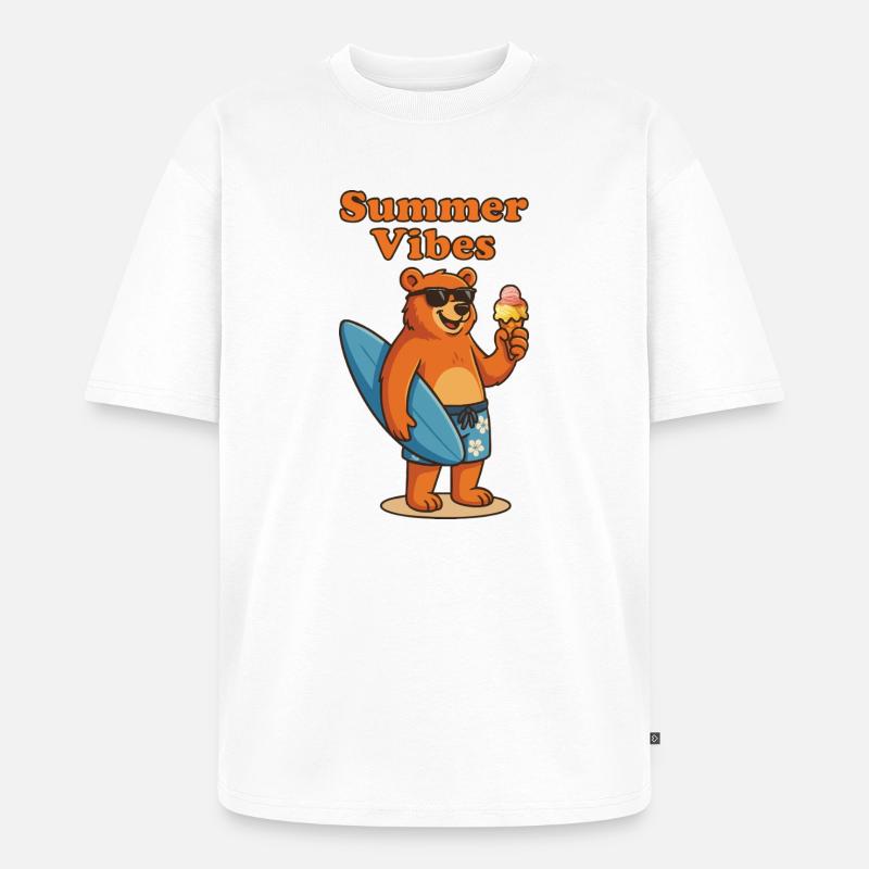 Summer Vibes Bear - Sommerbär mit Eis - Unisex Premium Oversized Bio T-Shirt - Weiß