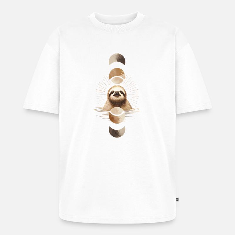 Faultier mit Mondphasen Boho Design - Unisex Premium Oversized Bio T-Shirt - Weiß