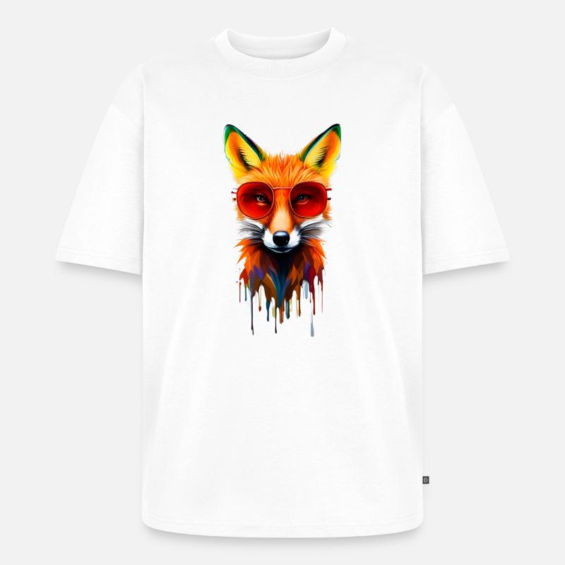 Neonfuchs mit roter Brille - Unisex Premium Oversized Bio T-Shirt - Weiß