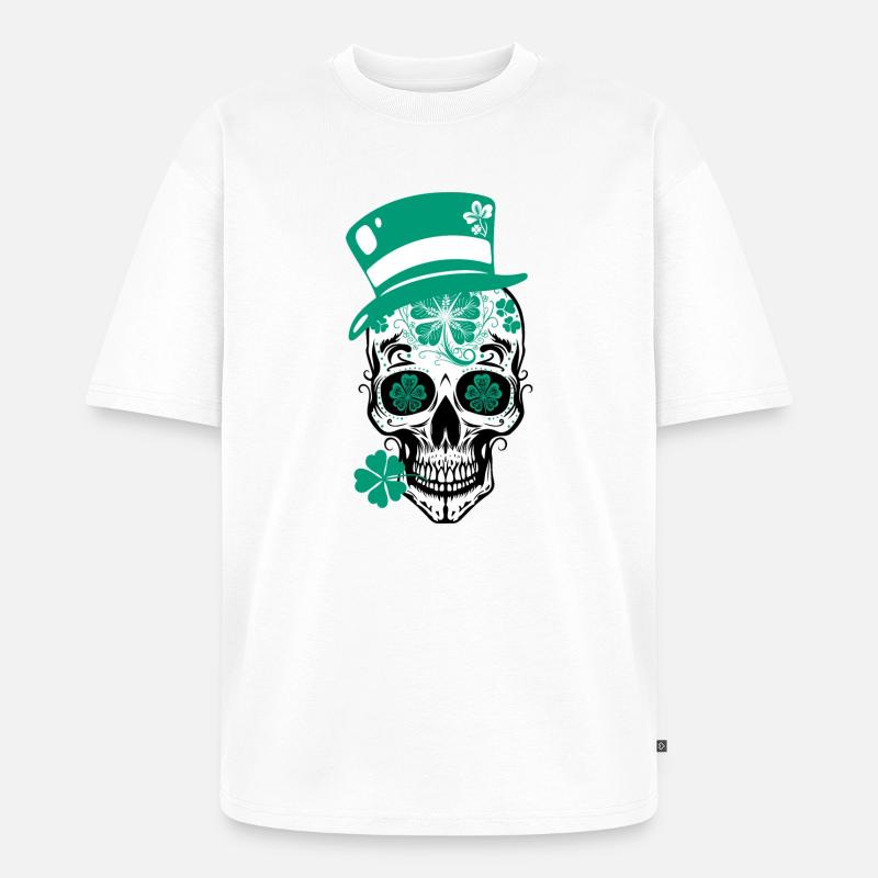 Sugar Skull Totenschädel St Patricks Day - Unisex Premium Oversized Bio T-Shirt - Weiß