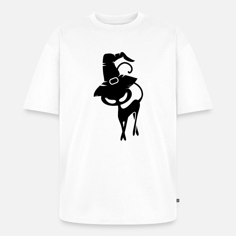 schwarze Katze mit Hexenhut - Unisex Premium Oversized Bio T-Shirt - Weiß