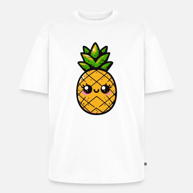 Ananas kawaii avec feuillage vert - T-shirt Premium bio oversize Unisexe - blanc