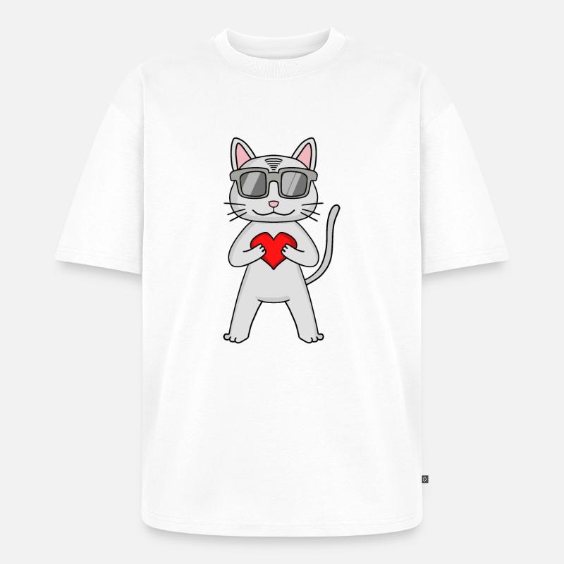 Devon Rex mit Sonnenbrille und Herz - Unisex Premium Oversized Bio T-Shirt - Weiß