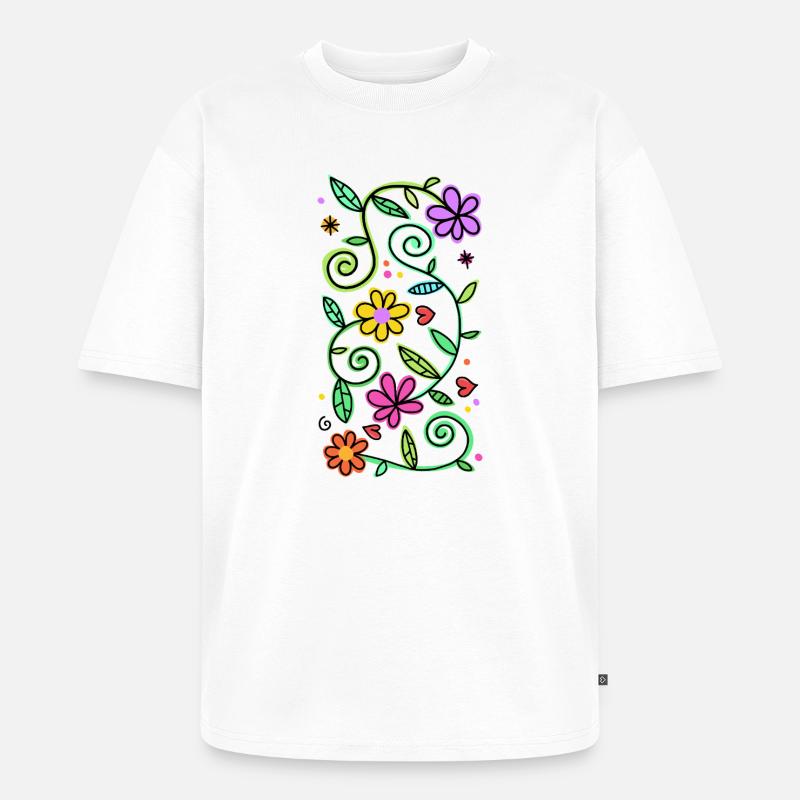 Dekorative Doodle-Gänseblümchen - Unisex Premium Oversized Bio T-Shirt - Weiß