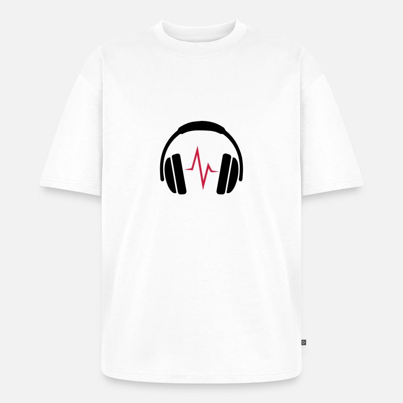 DJ Kopfhörer mit Beat - Unisex Premium Oversized Bio T-Shirt - Weiß