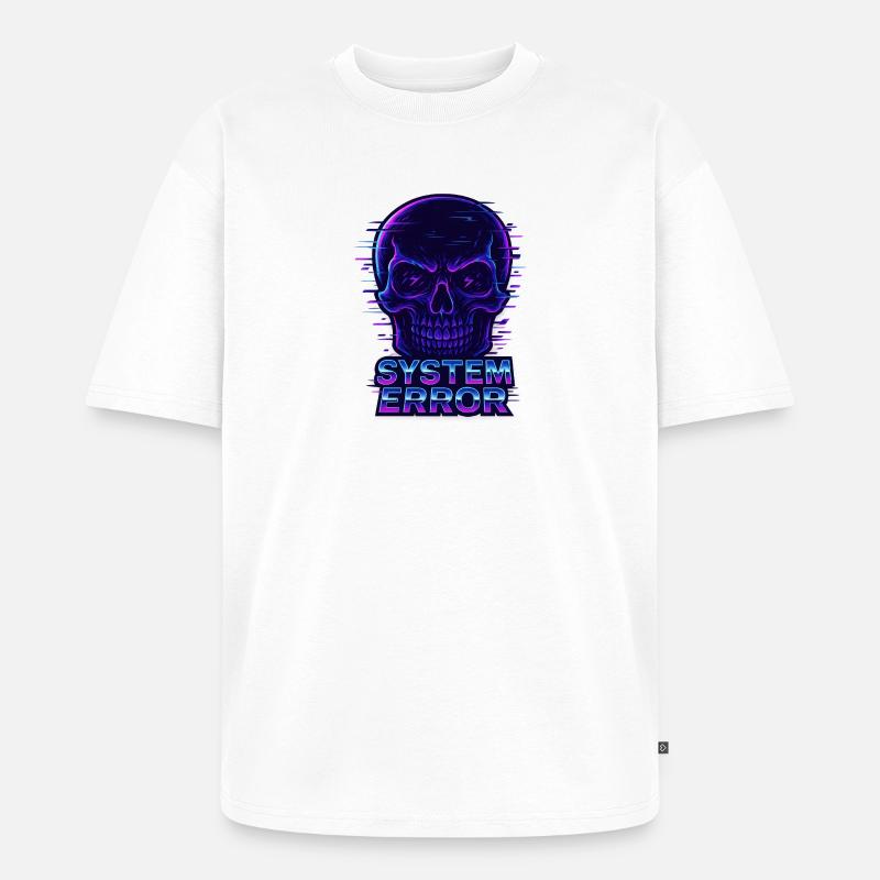 Neon Glitch Schädel mit Systemfehlertext - Unisex Premium Oversized Bio T-Shirt - Weiß