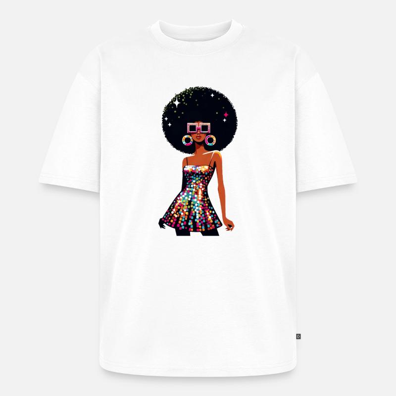 Disco Afro Glam Sequins Design - T-shirt Premium bio oversize Unisexe - blanc