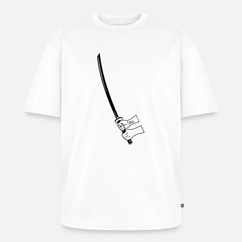 Samurai Busihdo Katana mit zwei Händen - Unisex Premium Oversized Bio T-Shirt - Weiß
