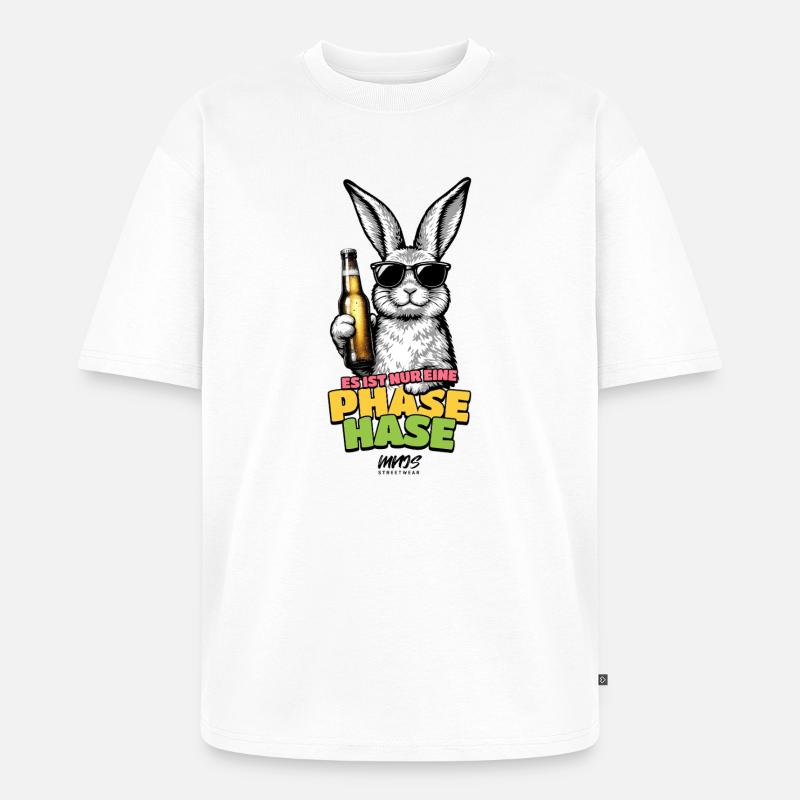 Phasenhase mit Bier – bunter Cartoon - Unisex Premium Oversized Bio T-Shirt - Weiß