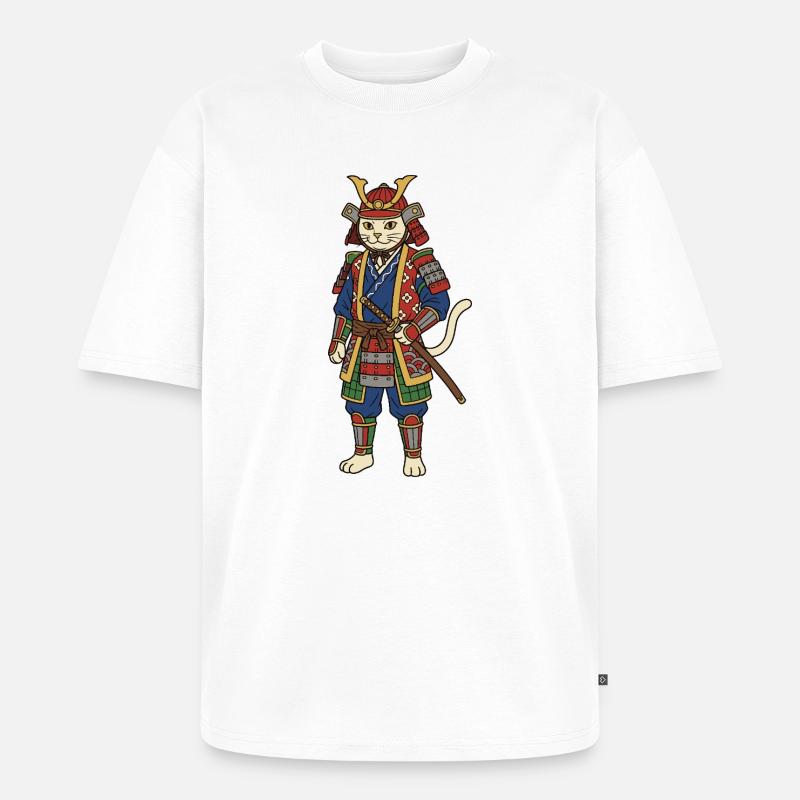 Samouraï chat - T-shirt Premium bio oversize Unisexe - blanc