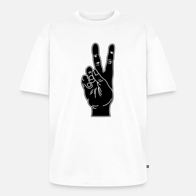 Geste de la main noire paix - T-shirt Premium bio oversize Unisexe - blanc