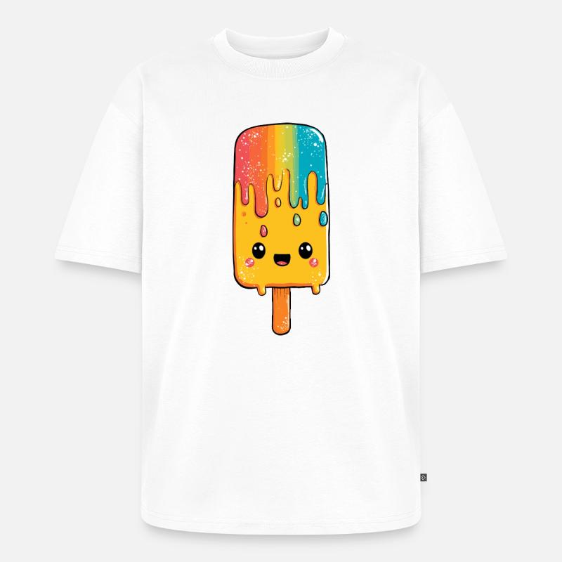 Regenbogen-Popsicle Glück - Unisex Premium Oversized Bio T-Shirt - Weiß