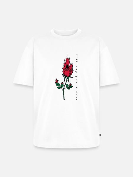 Burning Rose Print - Unisex Premium Oversized Organic T-Shirt - white