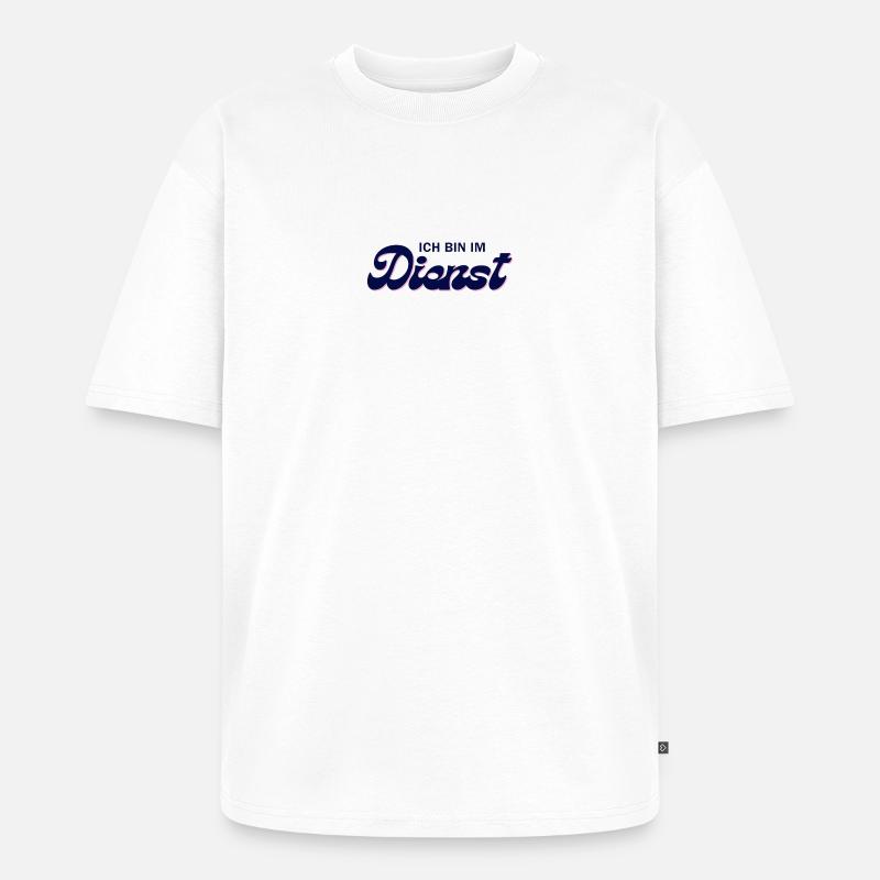 Ich bin im Dienst – Pink Script - Unisex Premium Oversized Bio T-Shirt - Weiß