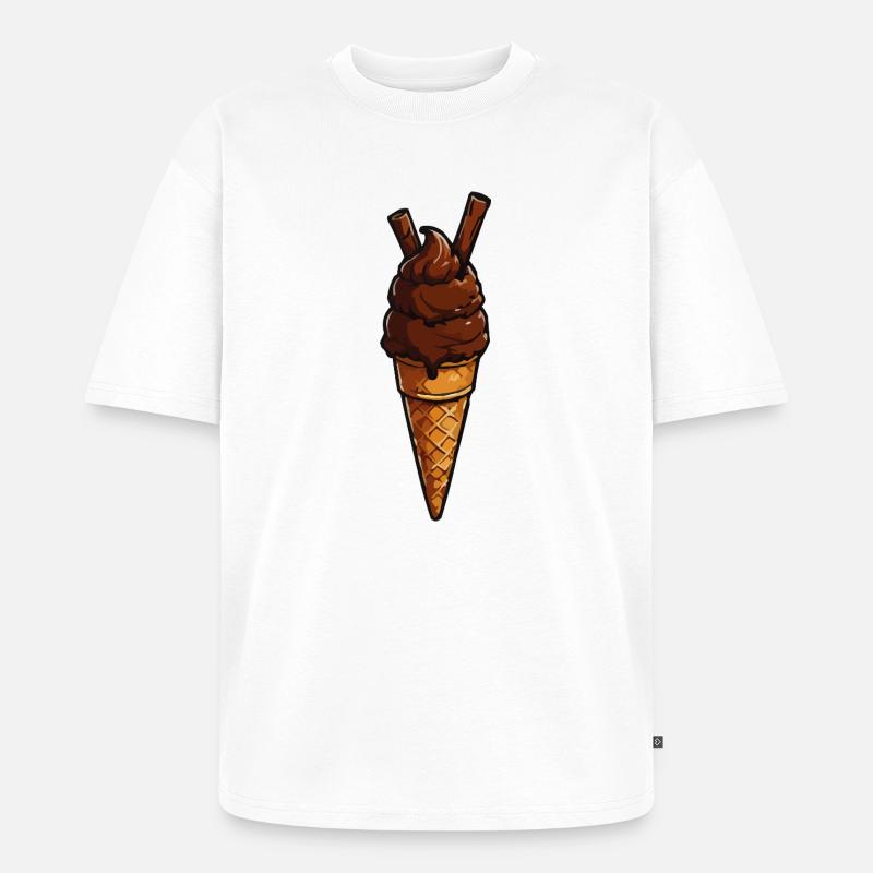 Schokoladen-Eis Cone Muster - Unisex Premium Oversized Bio T-Shirt - Weiß