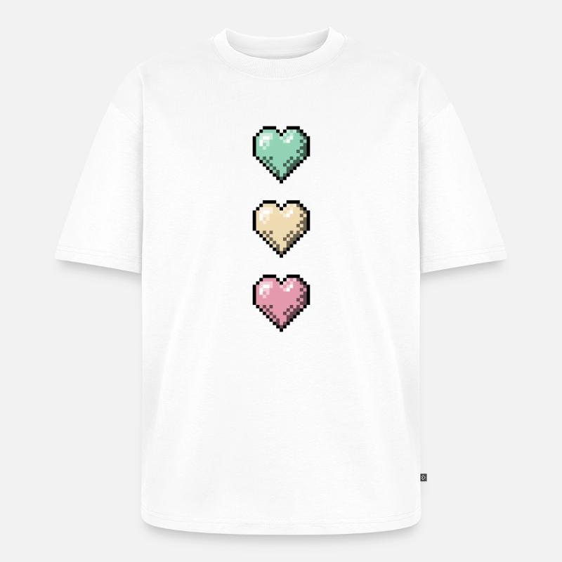 Retro Pixel Art Hearts Stack - Unisex Premium Oversized Bio T-Shirt - Weiß