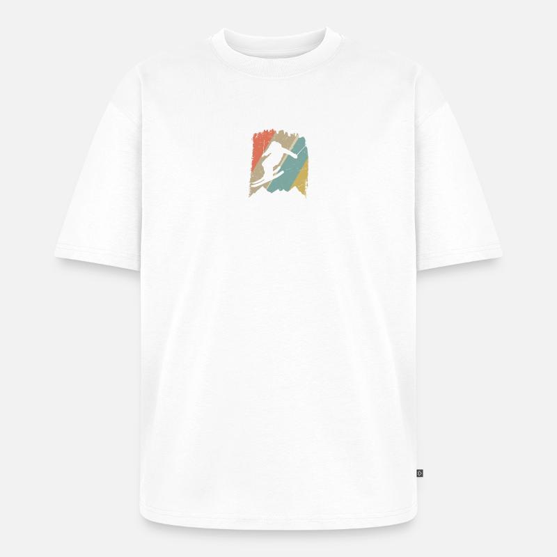 Retro Snowboard Silhouette auf Pastellstreifen - Unisex Premium Oversized Bio T-Shirt - Weiß