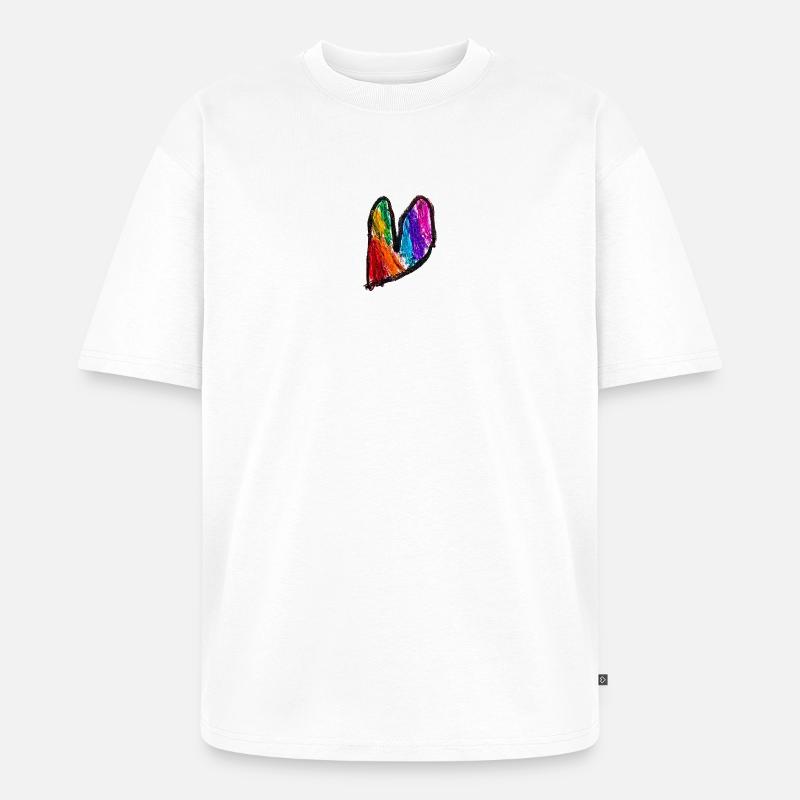 Regenbogenherz Kritzelkunst - Unisex Premium Oversized Bio T-Shirt - Weiß