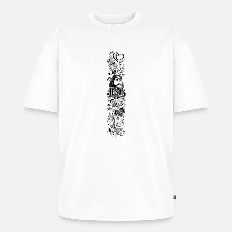Ärmeldesign – Jesus Ethnostil schwarz - Unisex Premium Oversized Bio T-Shirt - Weiß