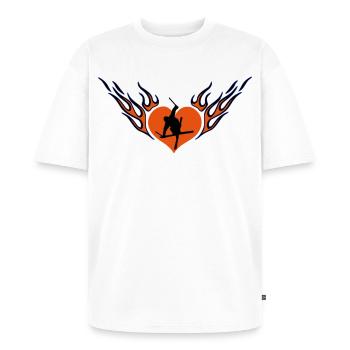 Ski freestyle kærlighed - Unisex Premium oversized økologisk T-shirt - hvid - Foran - Thijin (182cm) & Selfina (174cm)