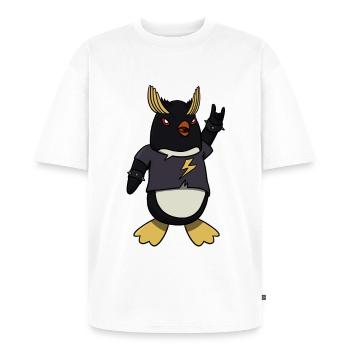 Metal Rocker Pinguin - Unisex Premium Oversized Bio T-Shirt - Weiß - Vorne - Thijin (182cm) & Selfina (174cm)