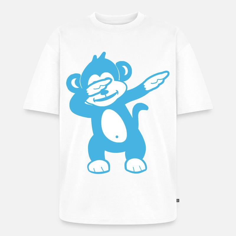 Blue Monkey Maskottchen – Verspieltes Design - Unisex Premium Oversized Bio T-Shirt - Weiß