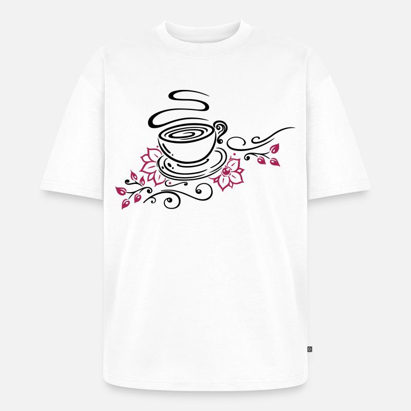 Tee, Teetasse, tea time, Kirschblüten - Unisex Premium Oversized Bio T-Shirt - Weiß