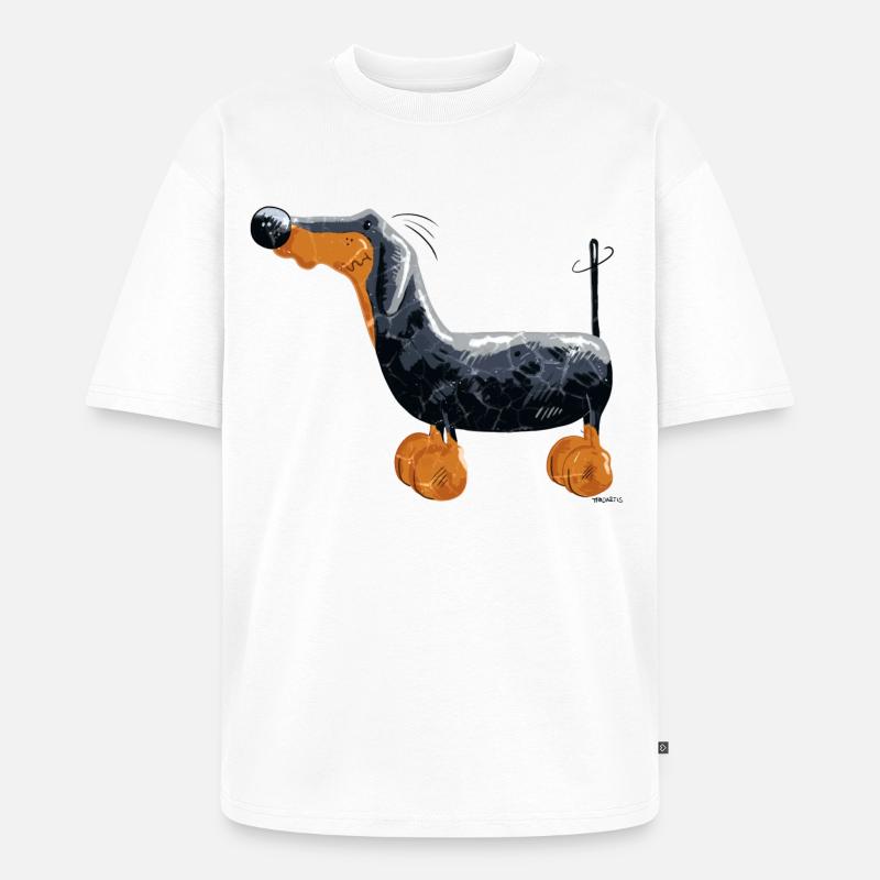 Da steht ein Dackel - Unisex Premium Oversized Bio T-Shirt - Weiß