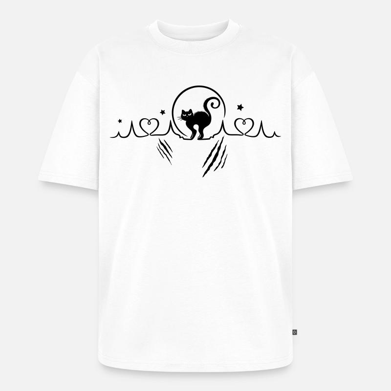 Katze Herzschlag Herzfrequenz Kratzer - Unisex Premium Oversized Bio T-Shirt - Weiß