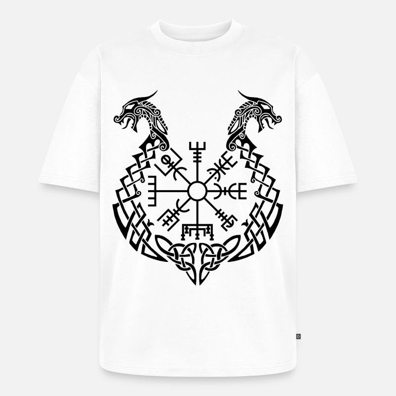 Schwarzer Drache und Wikingerkompass - Unisex Premium Oversized Bio T-Shirt - Weiß