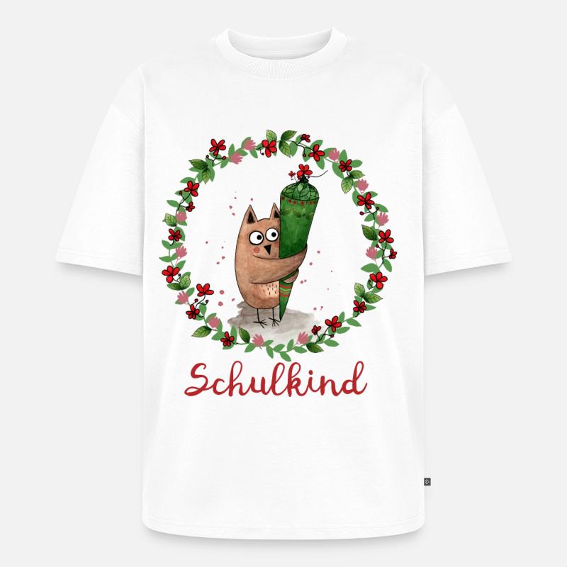 Schulkind Eule - Unisex Premium Oversized Bio T-Shirt - Weiß