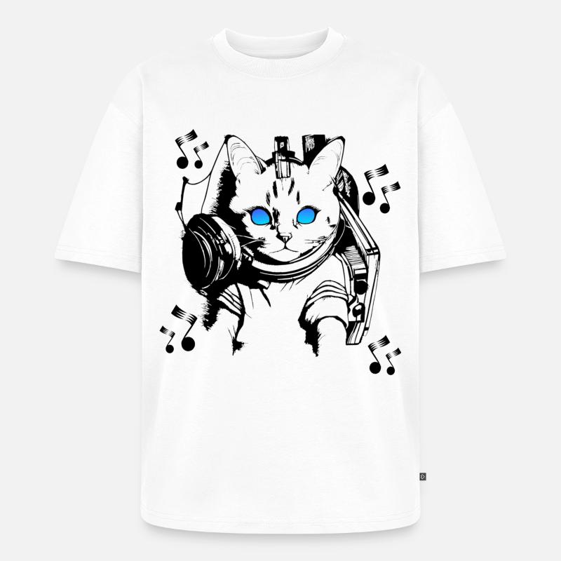 DJ Katze mit Kopfhörern - Unisex Premium Oversized Bio T-Shirt - Weiß